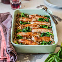 Lentils with Sausages and Spinach