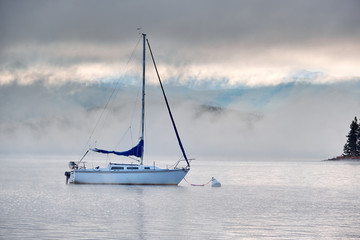 Foggy misty lake landscape in Colorado, USA - Powered by Adobe