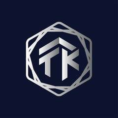 T K Initial letter hexagonal logo vector