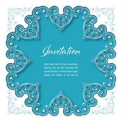 Vintage background with lace border for greeting card or wedding invitation. Vector Illustration