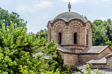 Naklejka premium Leptokaryá, Greece - June 07, 2018: Olympus - New Orthodox monastery of St. Dionysius the village of Litohoro 