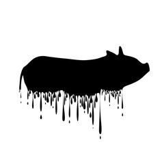 Vector silhouette of pig with drops on white background.