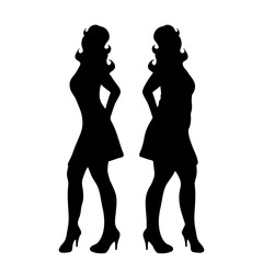 Vector silhouette of slim and fat woman on white background.