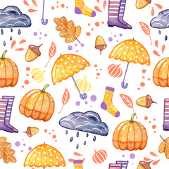 Hand drawn seamless pattern with watercolor elements.