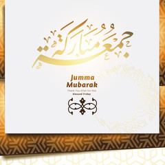Jumma Mubarak Arabic calligraphy elements on arabic ornament background (translation: blessed friday).