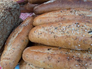 pieces of fresh bread at the market