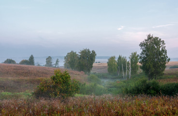 morning fog over the lake in the morning