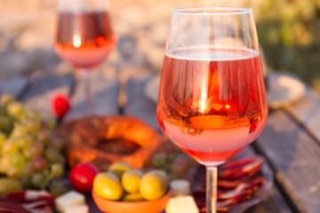 Food Table Healthy Delicious and wine. Meal Concept