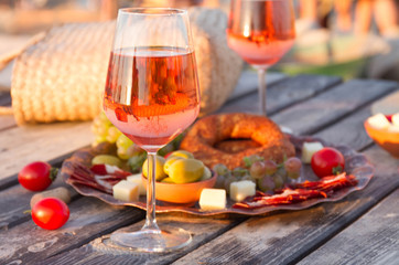 Food Table Healthy Delicious and wine. Meal Concept