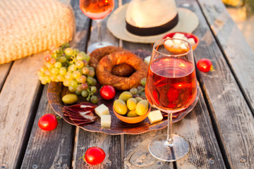 Food Table Healthy Delicious and wine. Meal Concept