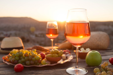 Food Table Healthy Delicious and wine. Meal Concept