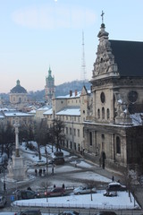 winter landscape of the old city of Lviv