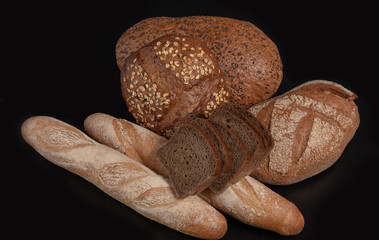 Bread on a black background