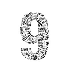 Nine -  Multilingual Hand drawn number illustration  