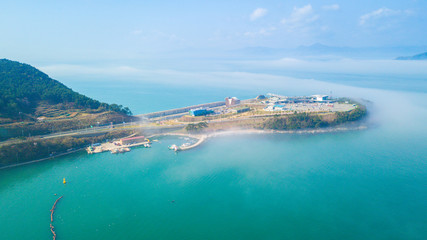 Fototapeta premium Aerial view of beautiful gulf in South Korea. Aerial view from drone.