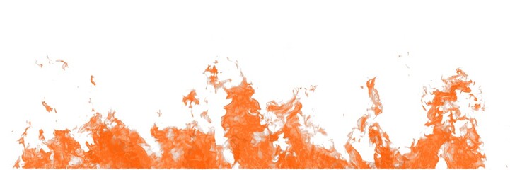 Real red line of fire flames isolated on white background. Mockup on white of wall of fire.