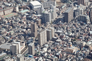 Obraz premium Aerial view of Skyscraper buildings in Tokyo City.Modern skyline and urban background