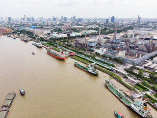 Fototapeta na wymiar Sea freight, Crude oil tanker lpg ngv at Bangkok Port Thailand / Oil tanker ship to Port of Singapore - import export around in the world