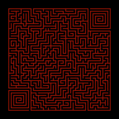 Square labyrinth on a black background with red lines