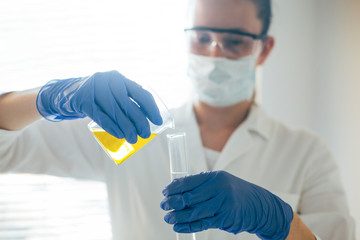 Close up of chemist doing laboratory work