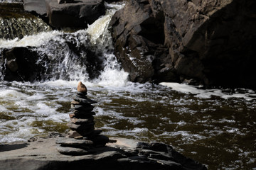 Inukshuk valley in the Coaticook Gorge National Park in Quebec, Canada.