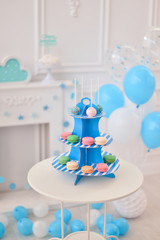 One year birthday decorations. A lot of balloons. Children birthday decorations. 