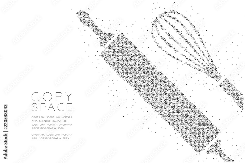 Aufkleber abstract geometric square box pixel pattern rolling pin and whisk shape, bakery concept design black