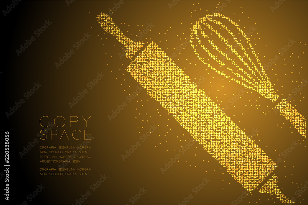Poster abstract geometric bokeh circle dot pixel pattern rolling pin and whisk shape, bakery concept design