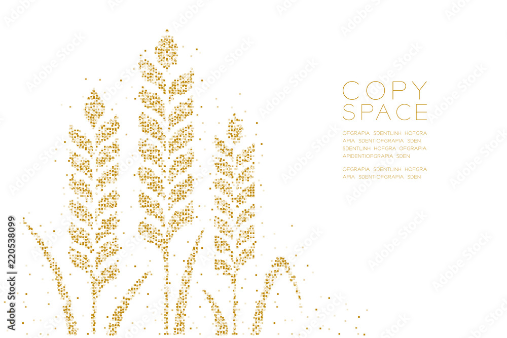 Aufkleber abstract geometric square box pixel pattern wheat shape, bakery concept design gold color illustrati