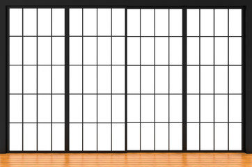 3d rendering. modern japanese style sliding paper door wall background.