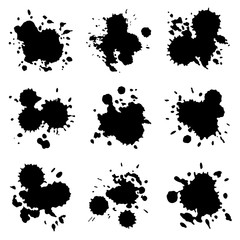 Set of Black Abstract Drops, Isolated on White