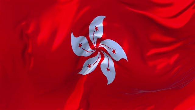 82. Hong Kong Flag Waving in Wind Slow Motion Animation . 4K Realistic Fabric Texture Flag Smooth Blowing on a windy day Continuous Seamless Loop Background.