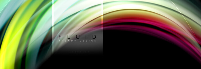 Fluid colors abstract background colorful poster, twisted liquid design on black, colorful marble or plastic wave texture backdrop, multicolored template for business or technology presentation or web
