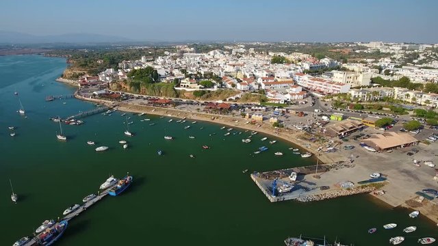 Aerial view, above the town of Alvor, the harbor.