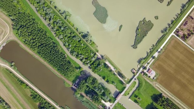 Aerial view of the Delta del Po Park. Oasis of Campotto