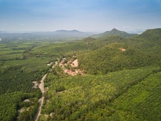 Aerial view of deforestation in conservation area for rain forest in Thailand