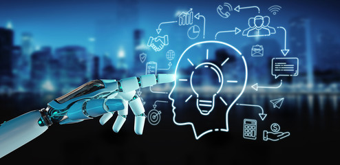 White humanoid creating artificial intelligence interface © sdecoret