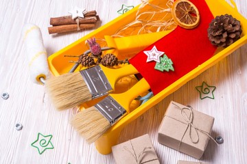 Building tools in red Chstmas sock Stocking bags