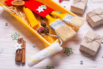 Building tools in red Chstmas sock Stocking bags