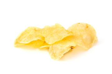 Potato chips isolated on white background.