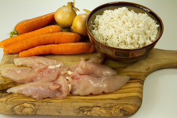 Rice, meat, carrots