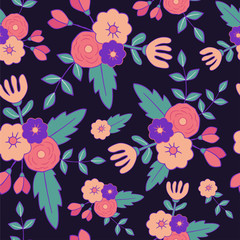 Beautiful floral seamless pattern. Perfect for textile, wrapping, web and all kind of decorative projects. Vector illustration. Vector illustration.