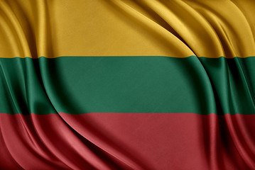 Fototapeta premium Lithuania flag. Flag with a glossy silk texture.
