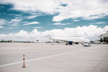 Passanger airplane on aircraft parking, nobody