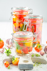 Fototapeta na wymiar Preparation for fresh pickled red tomatoes in summer