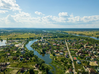 Countryside view from the air Top view of the river, Aerial view of the forest.Landscape of nature outside the city