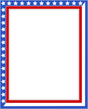 Decorative American patriotic border frame with USA flag symbols with blank space for your text and images.
