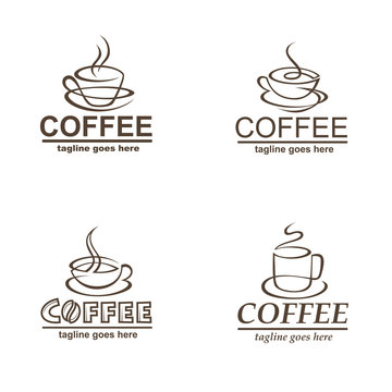collection of coffee cup labels isolated on white background