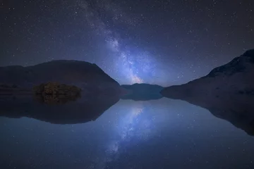 Keuken achterwand Heelal Vibrant Milky Way composite image over landscape of Crummock Water in Lake District England  © veneratio