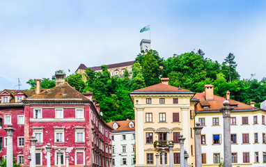 View on Ljubljanica castle and city - Slovenia